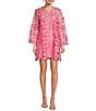 Color:Bombay Pink - Image 1 - Mira Floral Lace Crew Neck Bell Sleeve Shift Mini Dress