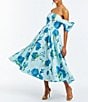 Color:Blue/Green - Image 3 - Odette Floral Bouquet Printed Cotton Sateen Off-The-Shoulder Short Sleeve Pocketed Midi A-Line Dress