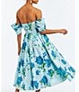 Color:Blue/Green - Image 4 - Odette Floral Bouquet Printed Cotton Sateen Off-The-Shoulder Short Sleeve Pocketed Midi A-Line Dress