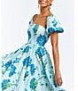Color:Blue/Green - Image 5 - Odette Floral Bouquet Printed Cotton Sateen Off-The-Shoulder Short Sleeve Pocketed Midi A-Line Dress