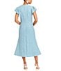 Mestiza New York Perla Tweed Crew Neck Corded Rhinestone Bow Cap Puff Sleeve Midi Dress, Color:Periwinkle Blue - Image 2