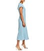 Mestiza New York Perla Tweed Crew Neck Corded Rhinestone Bow Cap Puff Sleeve Midi Dress, Color:Periwinkle Blue - Image 3