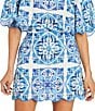 Mestiza New York Pilar Printed A-Line Scallop Coordinating Mini Skirt, Color:Azulejo Blue - Image 1