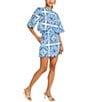 Mestiza New York Pilar Printed A-Line Scallop Coordinating Mini Skirt, Color:Azulejo Blue - Image 3