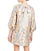 Mestiza New York Rosana Metallic Jacquard Floral Print Boat Neck 3/4 Balloon Sleeve Back Tie Mini Dress, Color:Champagne Blue - Image 2