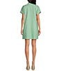 Mestiza New York Rowen Linen Blend Mandarin Collar Short Sleeve Embroidered Button Front Mini Shift Dress, Color:Sage Green - Image 2