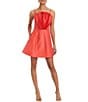 Mestiza New York Scallopini Linen Blend Organza Strapless Sleeveless Pleated Bodice A-Line Mini Dress, Color:Sunkissed Coral - Image 1