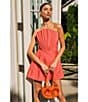 Mestiza New York Scallopini Linen Blend Organza Strapless Sleeveless Pleated Bodice A-Line Mini Dress, Color:Sunkissed Coral - Image 5