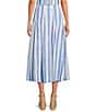Mestiza New York Seville Santorini Stripe Linen Blend Pleated Coordinating Midi Skirt, Color:Santorini Stripe - Image 2