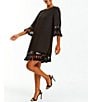Color:Black/Black - Image 3 - Shimmy Tassel & Sequin Trim Elbow Sleeve Shift Mini Dress