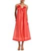 Mestiza New York Solenn Linen Blend Organza Square Neck Sleeveless Floral Applique Midi Dress, Color:Sunkissed Coral - Image 1