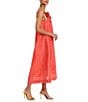 Mestiza New York Solenn Linen Blend Organza Square Neck Sleeveless Floral Applique Midi Dress, Color:Sunkissed Coral - Image 3