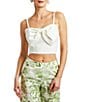 Color:Ivory - Image 1 - Tonal Jacquard Corazon Sweetheart Neck Spaghetti Strap Bow Coordinating Cropped Top