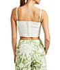 Color:Ivory - Image 2 - Tonal Jacquard Corazon Sweetheart Neck Spaghetti Strap Bow Coordinating Cropped Top