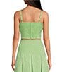 Color:Green - Image 2 - Tonal Jacquard Corazon Sweetheart Neck Spaghetti Strap Bow Coordinating Cropped Top