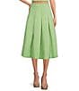 Color:Green - Image 1 - Tonal Jacquard Box Pleated Coordinating Midi A-Line Skirt