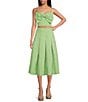 Color:Green - Image 3 - Tonal Jacquard Box Pleated Coordinating Midi A-Line Skirt