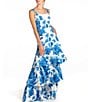 Color:Blue/Ivory Palm Toile - Image 3 - Torero Palm Toile Print Square Neck Shoulder Strap Tiered Ruffled Maxi Dress