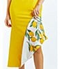 Color:Yellow/Ivory - Image 2 - Tropez Stretch Crepe Lemon Print Square Neck Bow Strap Reversible Midi Fit and Flare Dress