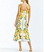Color:Yellow/Ivory - Image 3 - Tropez Stretch Crepe Lemon Print Square Neck Bow Strap Reversible Midi Fit and Flare Dress