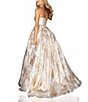 Color:Ivory Silver - Image 2 - Metallic Floral Print Strapless Ball Gown