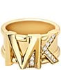 Color:Gold - Image 2 - 14K Gold-Plated Statement Logo Band Ring