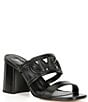 Color:Black - Image 1 - Alma Leather Block Heel Sandal Slides