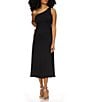 Color:Black - Image 1 - Asymmetrical Square Neck Sleeveless Ruched Side Midi Dress