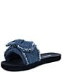 Color:Denim - Image 4 - Betsy Frayed Denim Bow Slide Sandals
