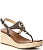 Color:Brown - Image 1 - Casey Signature Logo Leather Wedge Espadrille Sandals