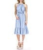 Color:Sky Blue Wash - Image 1 - Chain Halter Neck Smocked Waist Sleeveless Midi Dress