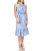 Color:Sky Blue Wash - Image 5 - Chain Halter Neck Smocked Waist Sleeveless Midi Dress