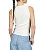 Color:White - Image 2 - Crinkle Knit Eyelet V-Neck Sleeveless Button Down Tie Front Tank