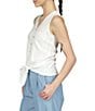 Color:White - Image 3 - Crinkle Knit Eyelet V-Neck Sleeveless Button Down Tie Front Tank