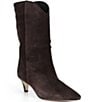 Michael Kors Daniela Suede Kitten Heel Mid Calf Boots - Image 1