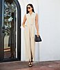 Color:Buff - Image 5 - Drapey Crepe Collared Neck Sleeveless Tie Waist Sash Trench Jumpsuit