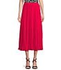 Color:Deep Pink - Image 1 - Pleated Elastic Waist A-Line Midi Skirt