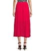 Color:Deep Pink - Image 2 - Pleated Elastic Waist A-Line Midi Skirt