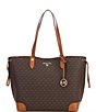 Color:Brown/Acorn - Image 1 - Edith Signature Logo Large Open Tote Bag