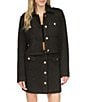 Michael Kors Eyelash Tweed Notch Collar Long Sleeve Gold Button Cropped Coordinating Jacket, Color:Black - Image 1