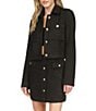 Michael Kors Eyelash Tweed Notch Collar Long Sleeve Gold Button Cropped Coordinating Jacket, Color:Black - Image 2