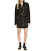 Michael Kors Eyelash Tweed Notch Collar Long Sleeve Gold Button Cropped Coordinating Jacket, Color:Black - Image 4