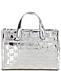 Michael Kors Gigi MK Facet Logo Small Silver Metallic Messenger Bag, Color:Silver - Image 1