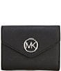 Color:Black - Image 1 - Greenwich Medium Envelope Trifold Saffiano Logo Closure Leather Wallet