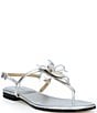 Michael Kors Jacie Metallic Leather Flower Thong Sandals - Image 1