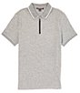 Color:Ash Melange - Image 1 - Jacquard Waffle Stretch Short-Sleeve Zip Polo Shirt