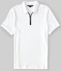 Color:White - Image 1 - Jacquard Waffle Stretch Short-Sleeve Zip Polo Shirt