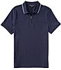 Color:Midnight - Image 1 - Jacquard Waffle Stretch Short-Sleeve Zip Polo Shirt