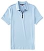 Color:Chrambray - Image 1 - Jacquard Waffle Stretch Short-Sleeve Zip Polo Shirt
