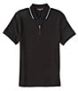 Color:Black - Image 1 - Jacquard Waffle Stretch Short-Sleeve Zip Polo Shirt
